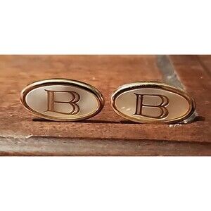 Vintage B Monogram Cufflinks – Silver-Tone Mother of Pearl Men’s Jewelry